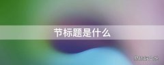 节标题是什么